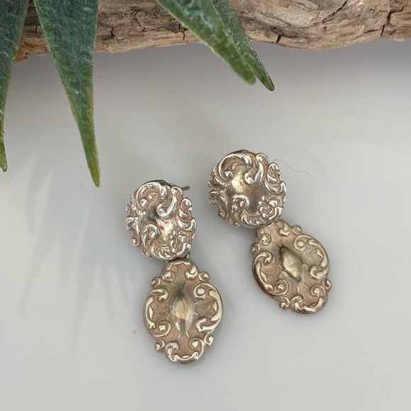 Vintage Repousse Sterling Earrings